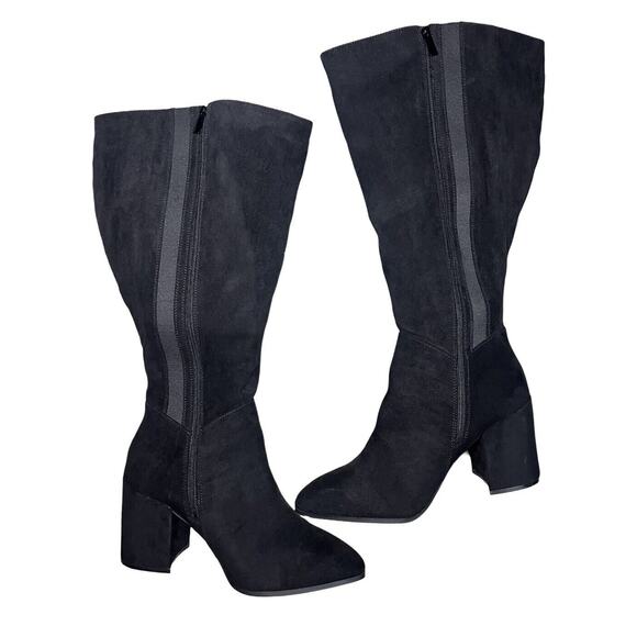 Torrid Jillian Knee High Boots Black Faux Suede Heels Wide Calf Womens 11 WW NWT - Picture 4 of 9